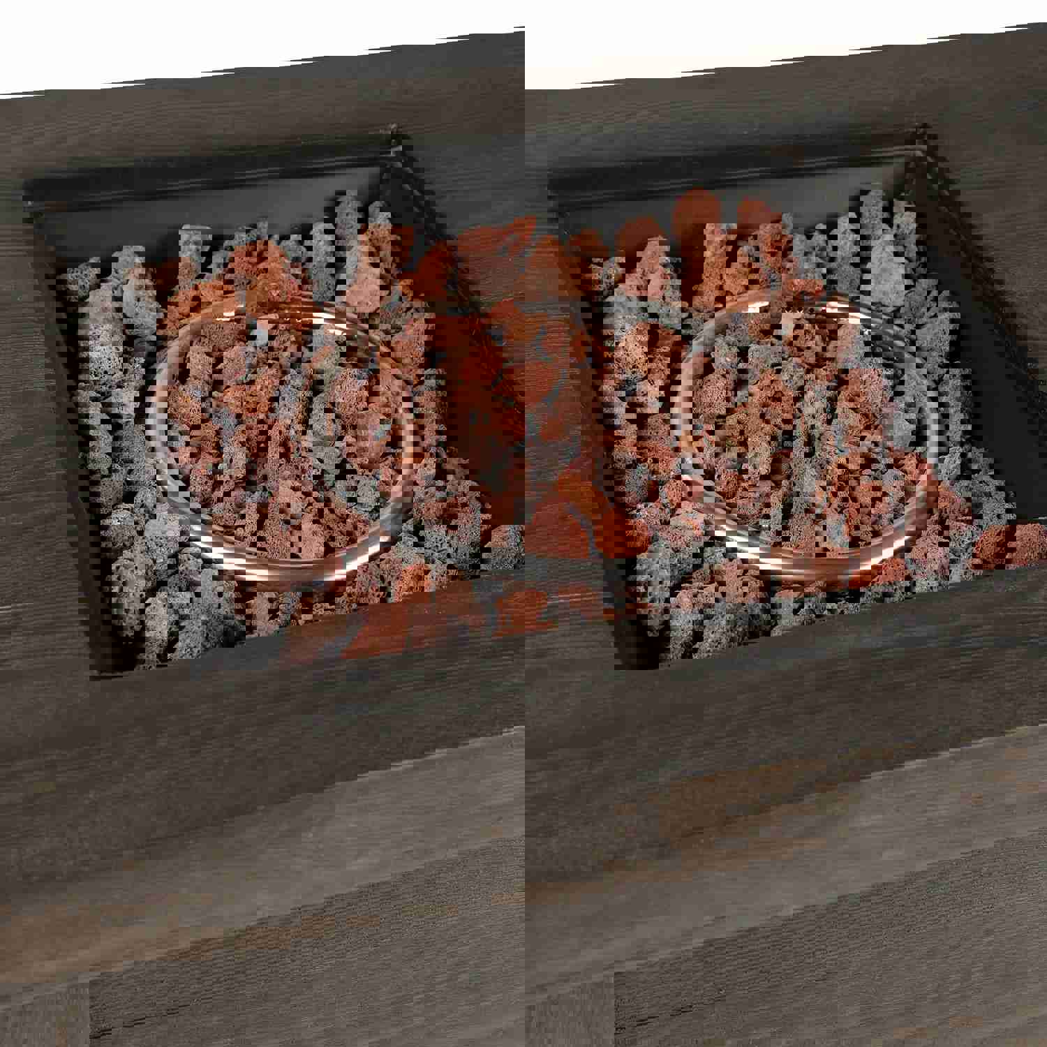 Lexora Melardo Outdoor Rectangular Wood Textured Gas Fire Pit Table with Round Burner Kit