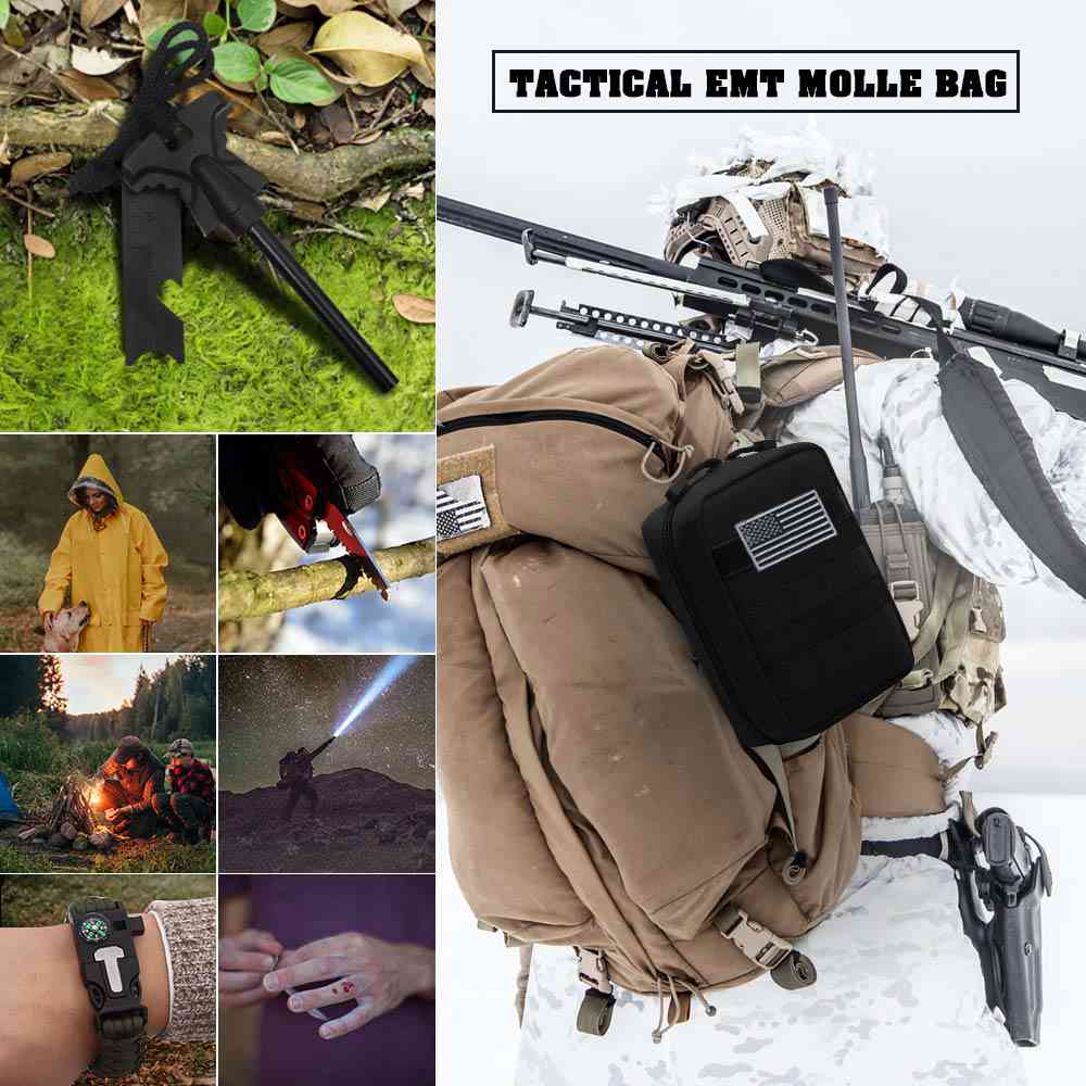 Upgraded 2-in-1 Survival First Aid Kit with Molle EMT Pouch for Outdoor Emergencies