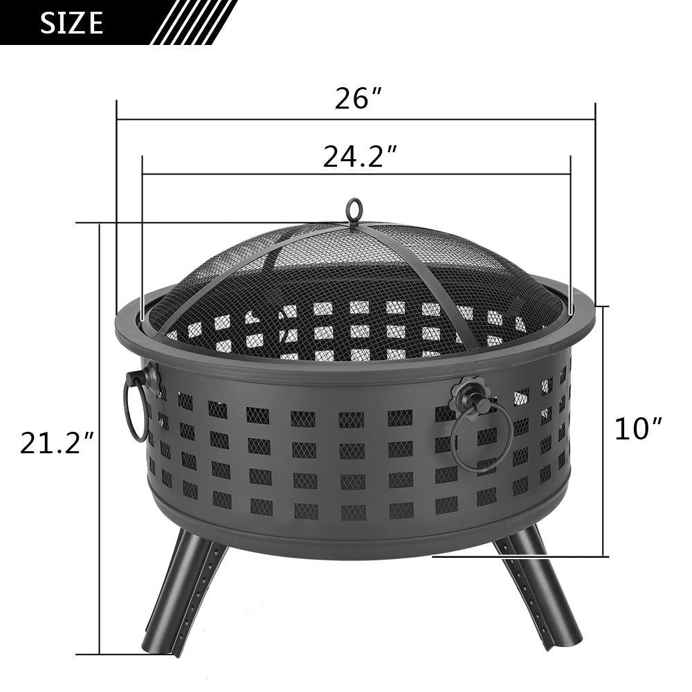 Winado 26 Inch Steel Round Fire Pit with Cover for Outdoor Patio Heating