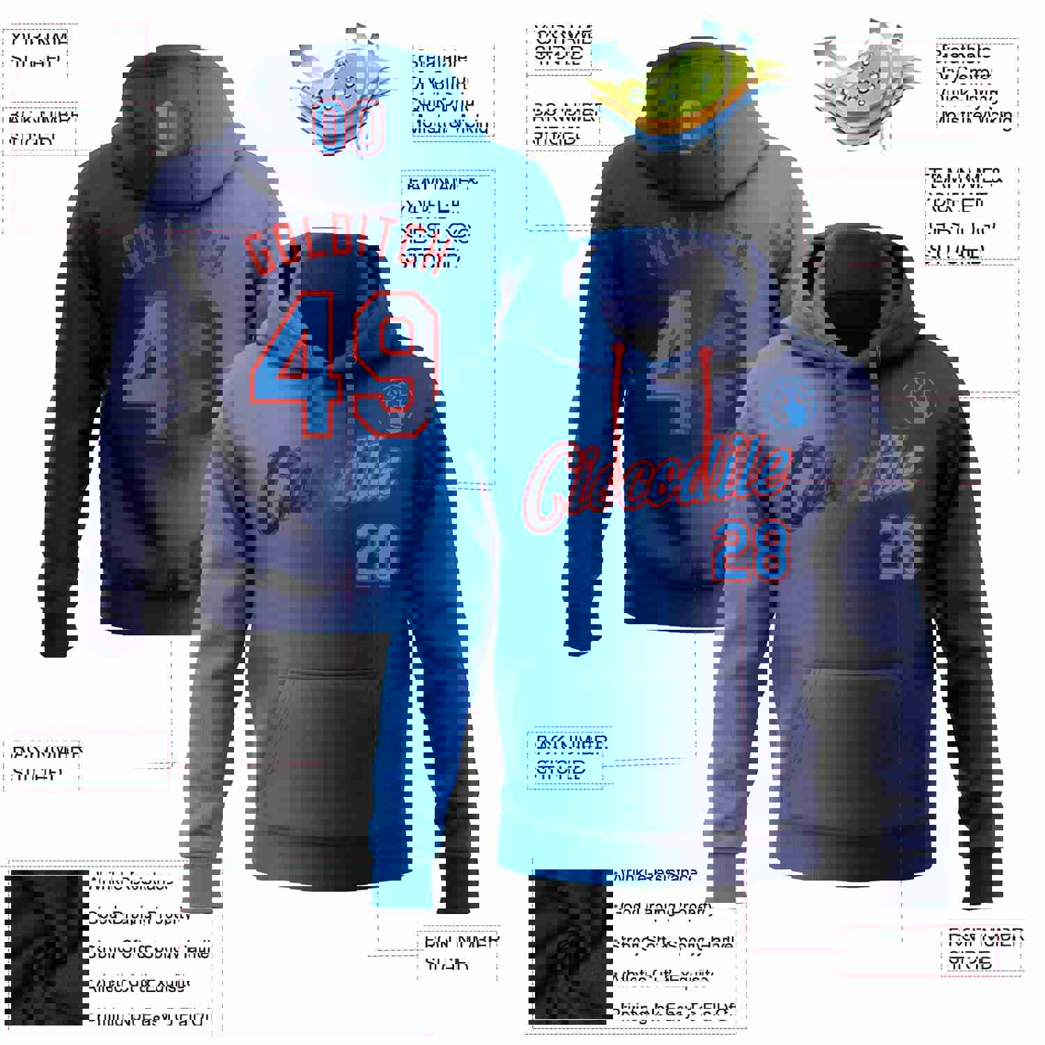Custom Stitched Navy Electric Blue-Red Gradient Sports Hoodie