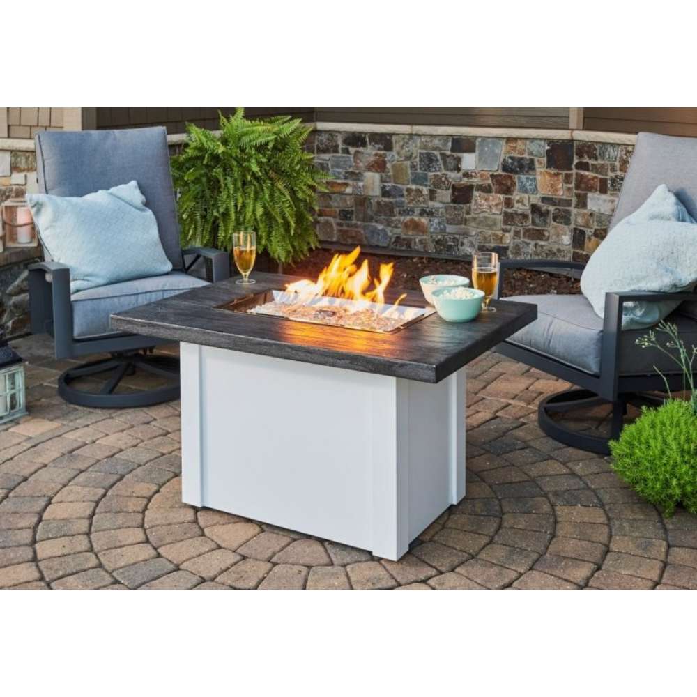 The Outdoor Greatroom Company Stone Grey Havenwood Rectangular Gas Fire Pit Table with White Base