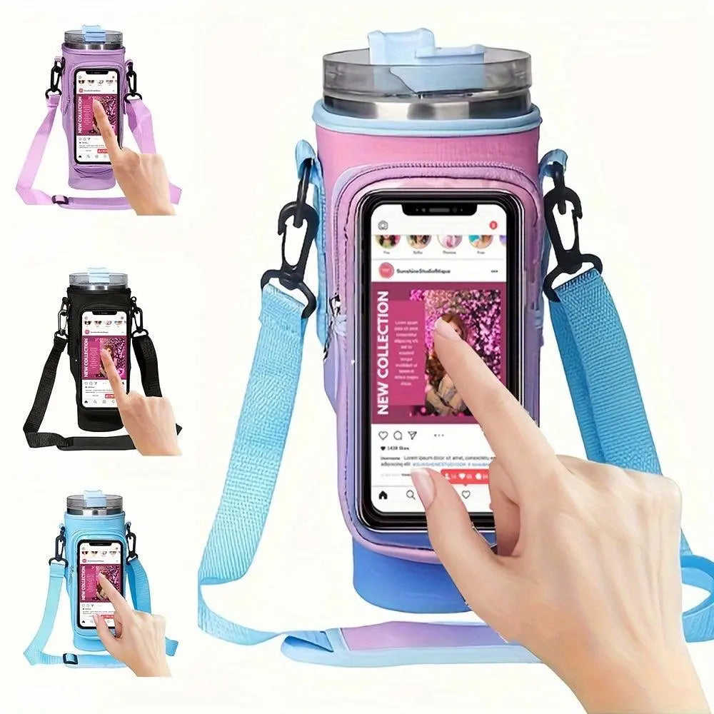 1pc Insulated Water Bottle Carrier with Phone Pocket - Fits 40oz Tumbler - Adjustable Strap and Handle - Keep Drinks Cold for Hours - Perfect for Outdoor Activities and Travel
