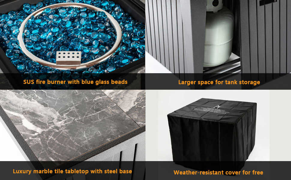 32 Propane Fire Pit Table with Marble Tabletop and 50,000 BTU Output - Modern Outdoor Heating Solution