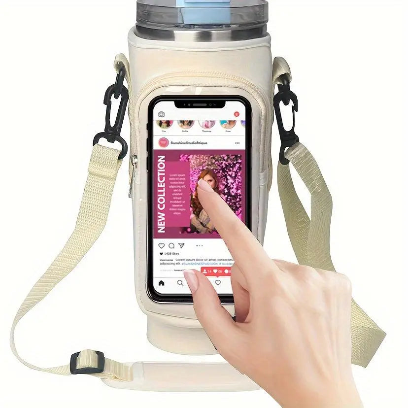 1pc Insulated Water Bottle Carrier with Phone Pocket - Fits 40oz Tumbler - Adjustable Strap and Handle - Keep Drinks Cold for Hours - Perfect for Outdoor Activities and Travel