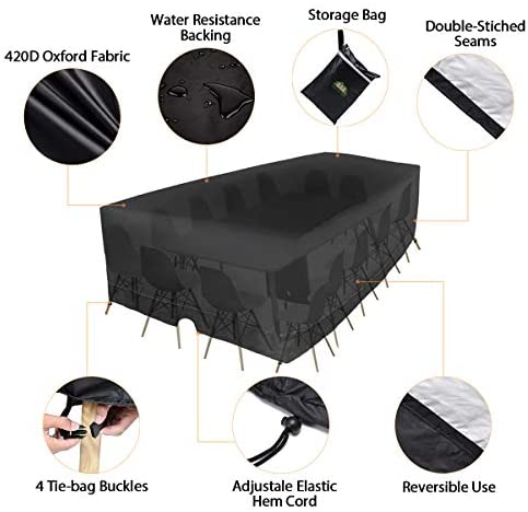 FLYMEI Extra Large Outdoor Patio Furniture Covers, 315x180x74cm, Waterproof 420D Oxford Polyester