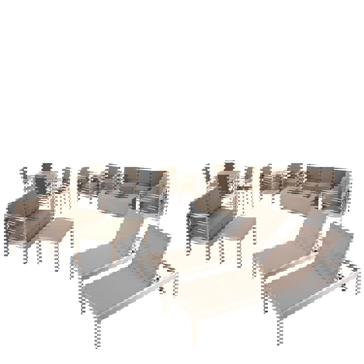 Outdoor Estate Collection with Fire Pit and Faux Wood Top Dining Table - NH520703