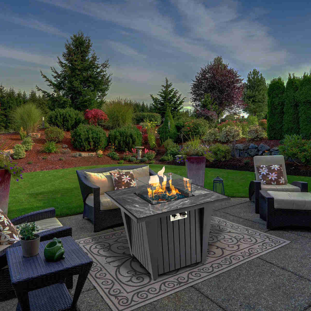 32 Propane Fire Pit Table with Marble Tabletop and 50,000 BTU Output - Modern Outdoor Heating Solution