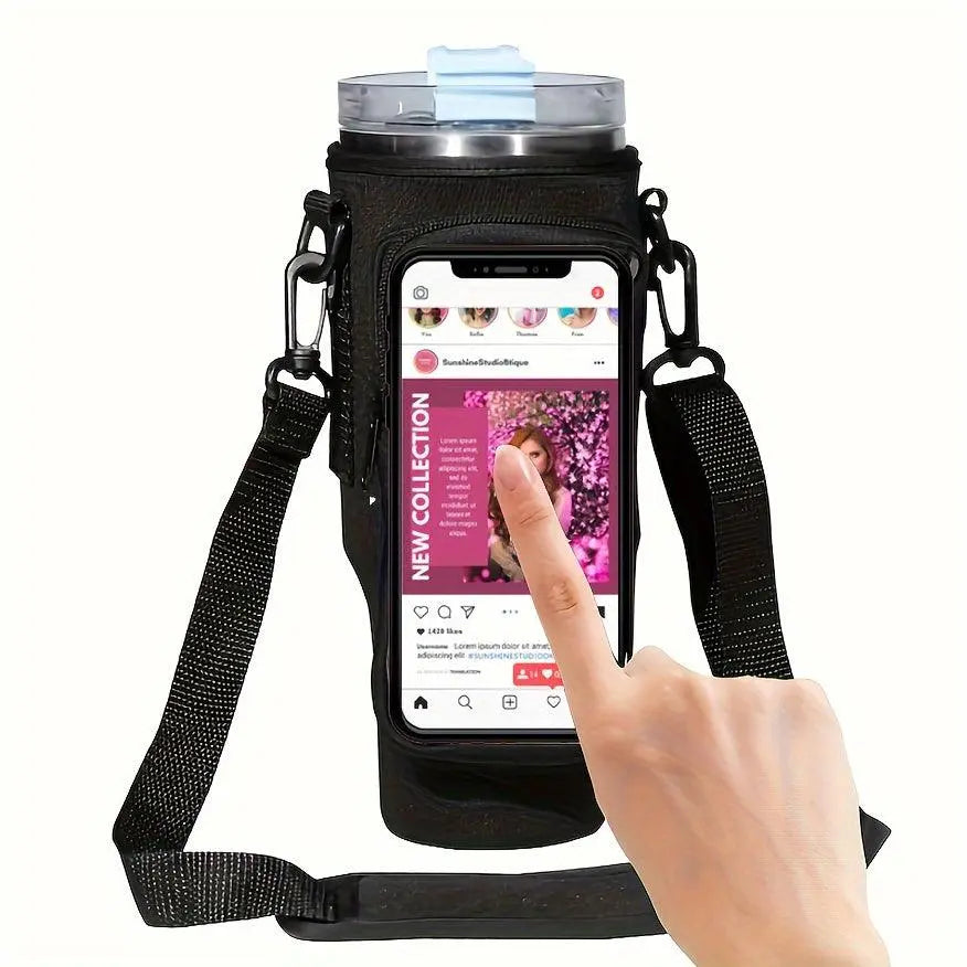 1pc Insulated Water Bottle Carrier with Phone Pocket - Fits 40oz Tumbler - Adjustable Strap and Handle - Keep Drinks Cold for Hours - Perfect for Outdoor Activities and Travel