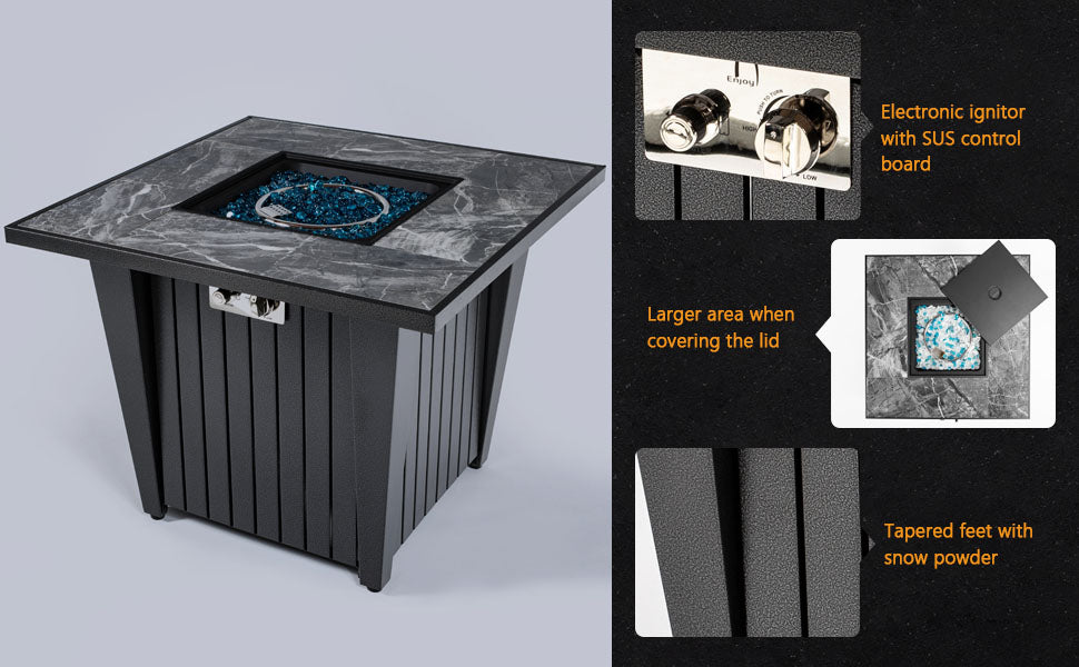32 Propane Fire Pit Table with Marble Tabletop and 50,000 BTU Output - Modern Outdoor Heating Solution