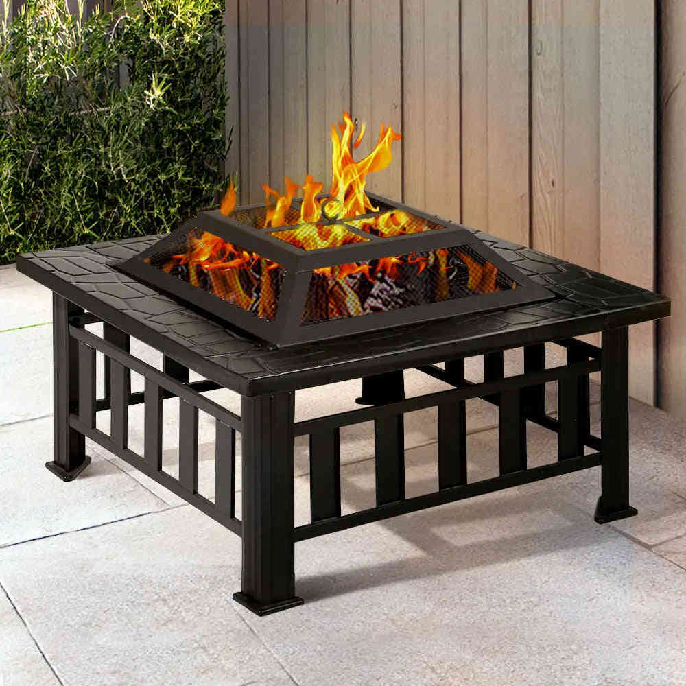 2-in-1 Fire Pit BBQ Table Grill Outdoor Garden Wood Burning Fireplace Stove