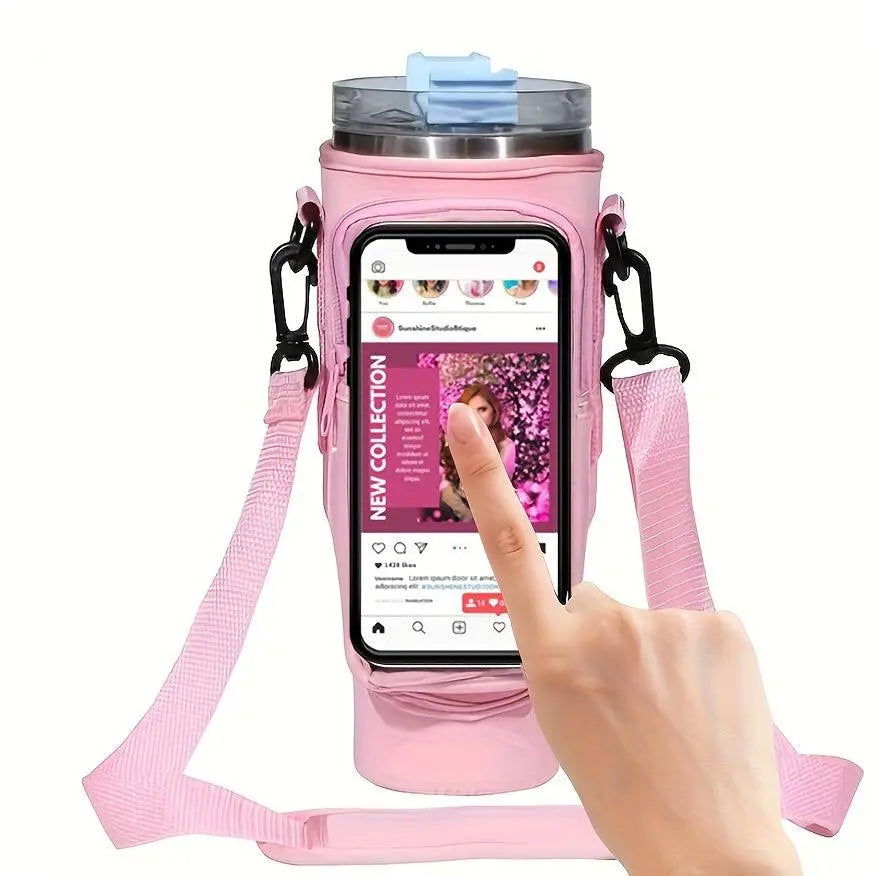 1pc Insulated Water Bottle Carrier with Phone Pocket - Fits 40oz Tumbler - Adjustable Strap and Handle - Keep Drinks Cold for Hours - Perfect for Outdoor Activities and Travel