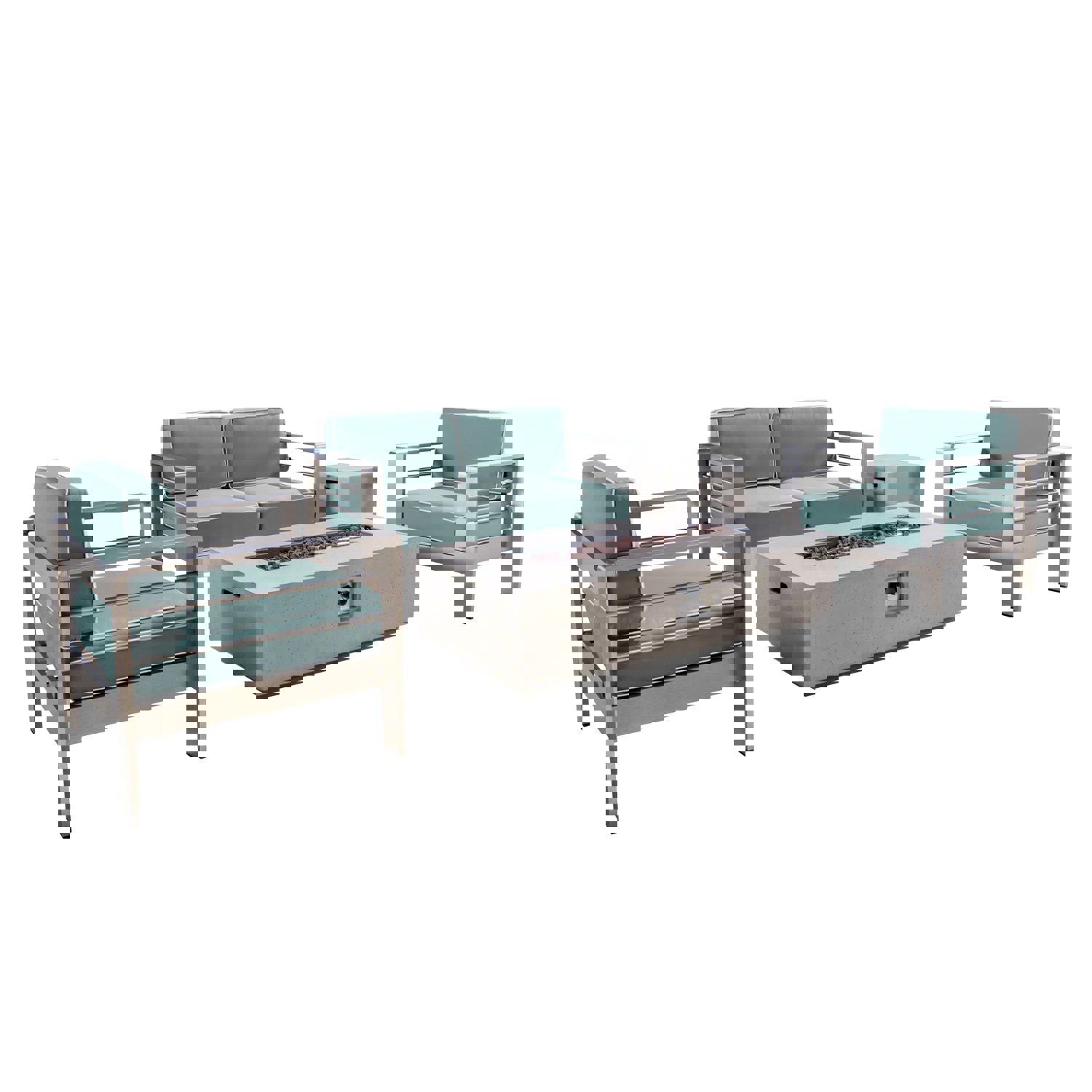 Crested Bay 5pc Modern Outdoor Aluminum Sofa & Chairs Set With Fire Pit