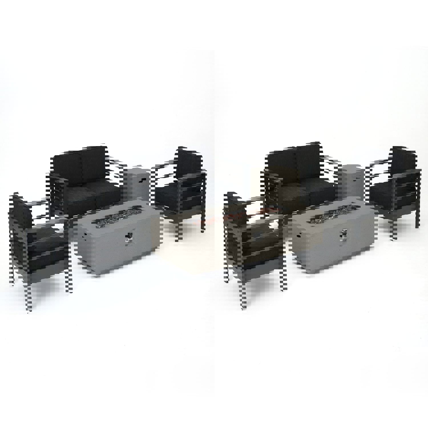 Crested Bay 5pc Modern Outdoor Aluminum Sofa & Chairs Set With Fire Pit