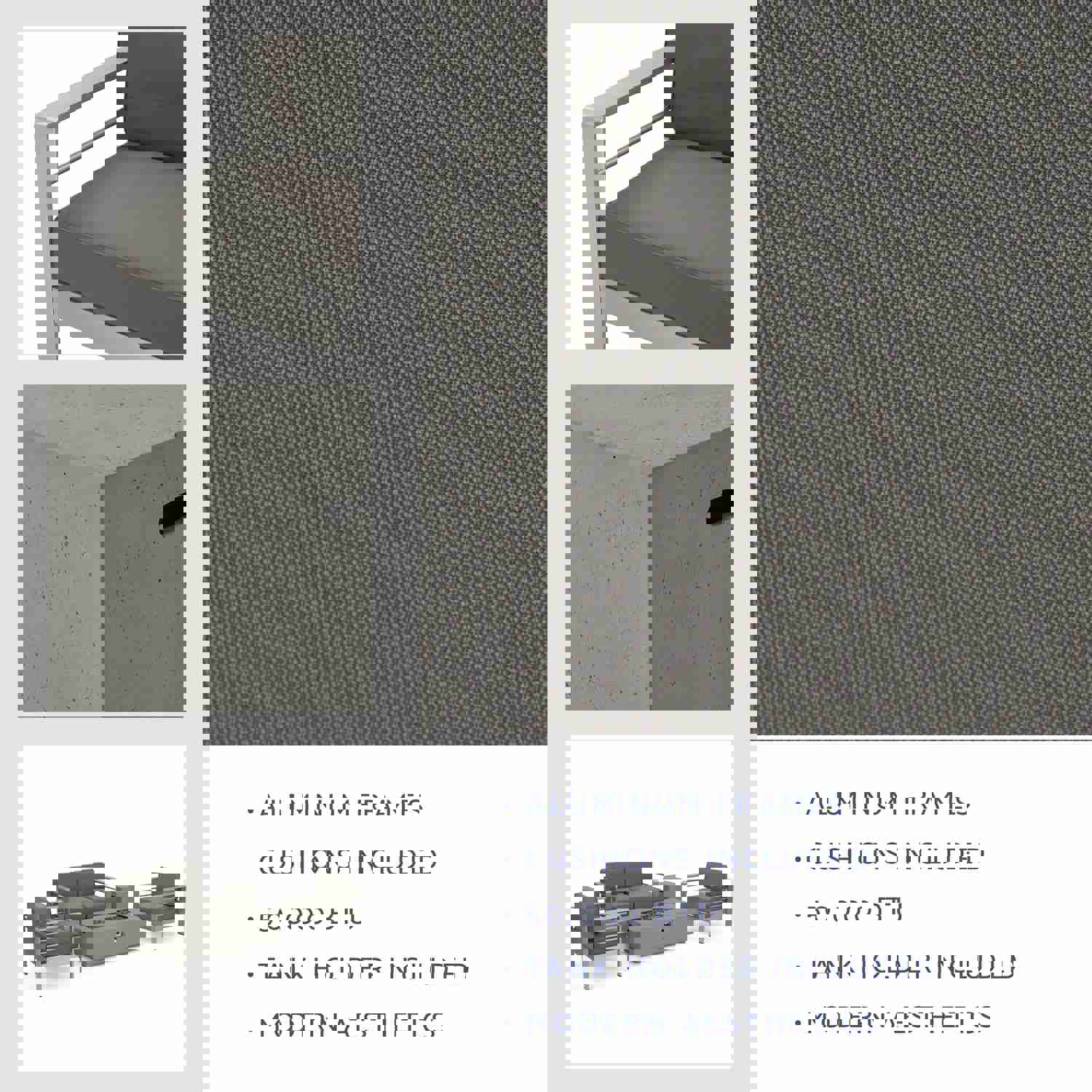 Crested Bay 5pc Modern Outdoor Aluminum Sofa & Chairs Set With Fire Pit