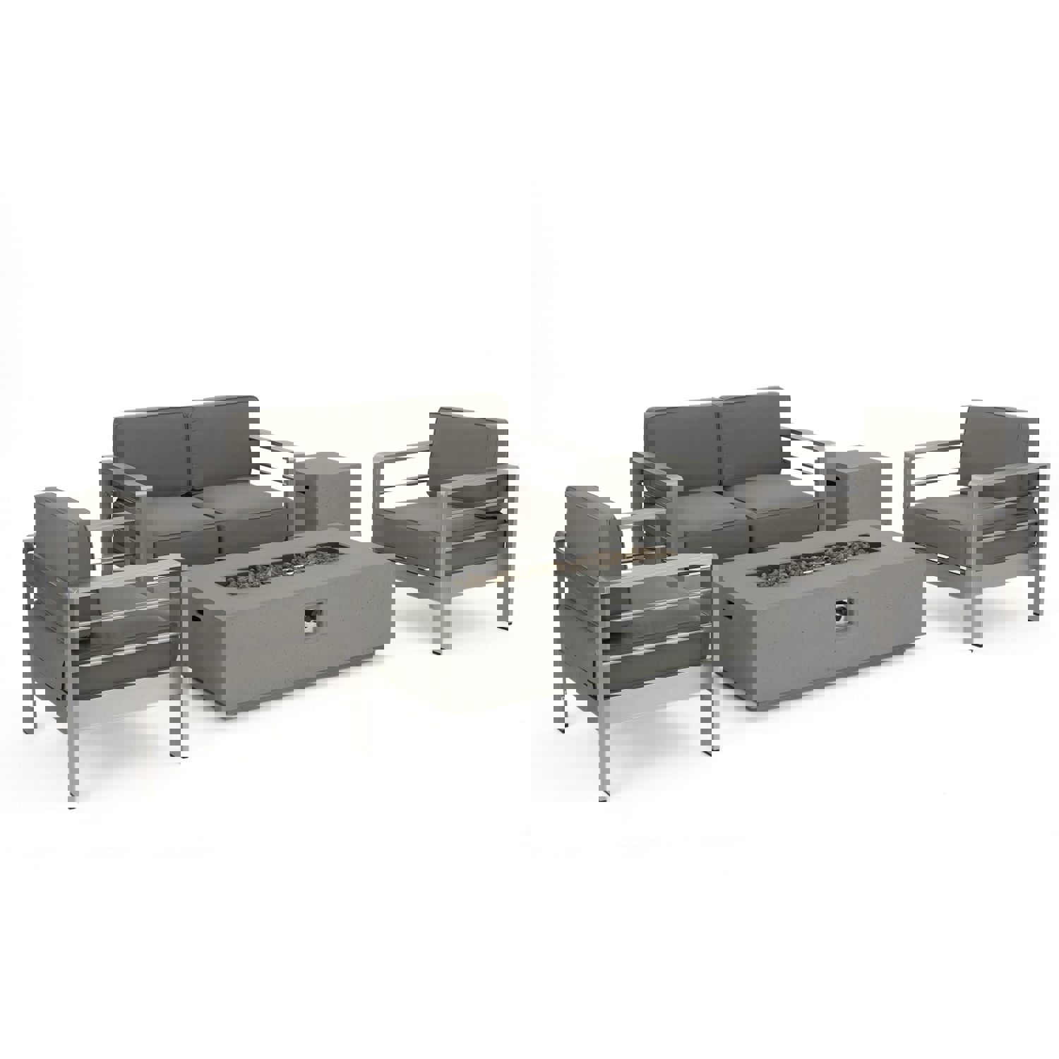 Crested Bay 5pc Modern Outdoor Aluminum Sofa & Chairs Set With Fire Pit