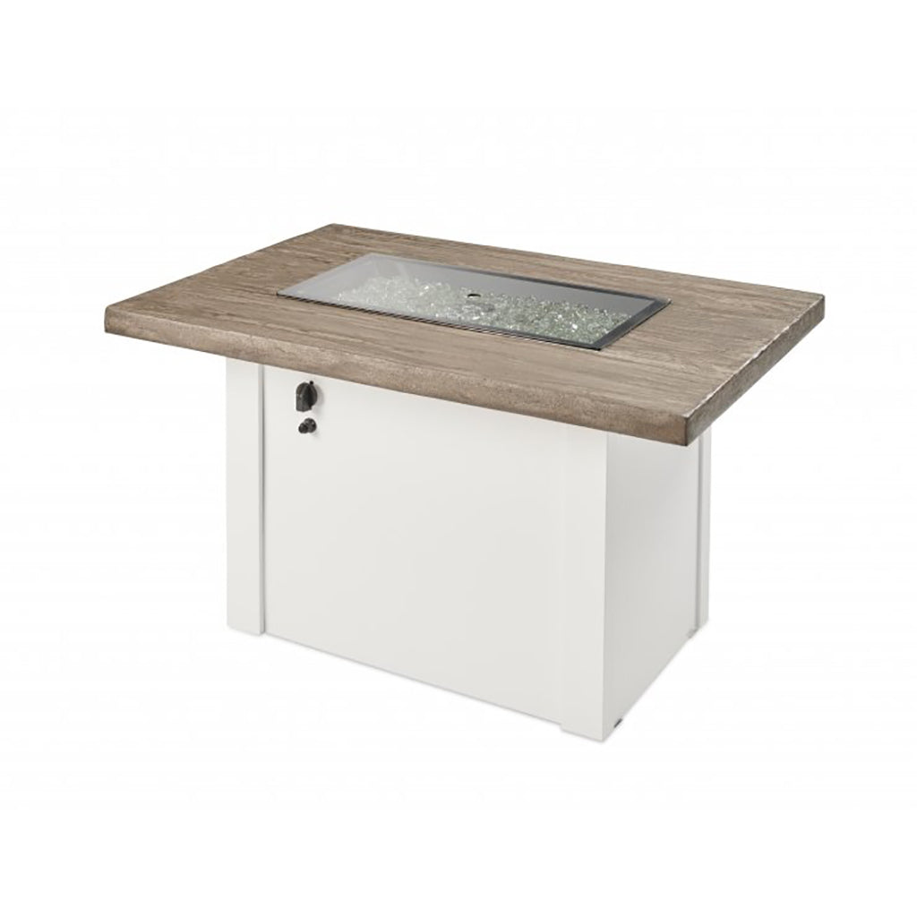 The Outdoor GreatRoom Company Driftwood Havenwood Rectangular Gas Fire Pit Table with White Base
