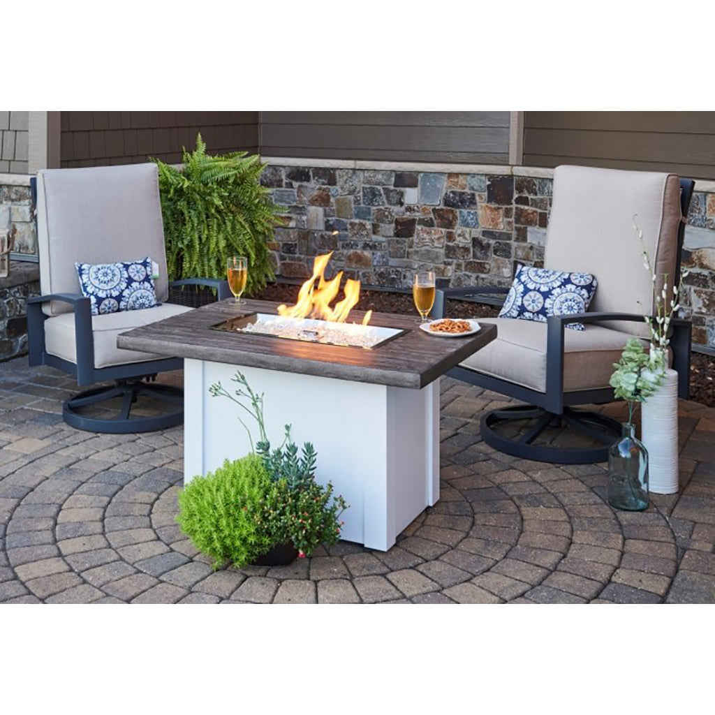 The Outdoor GreatRoom Company Driftwood Havenwood Rectangular Gas Fire Pit Table with White Base