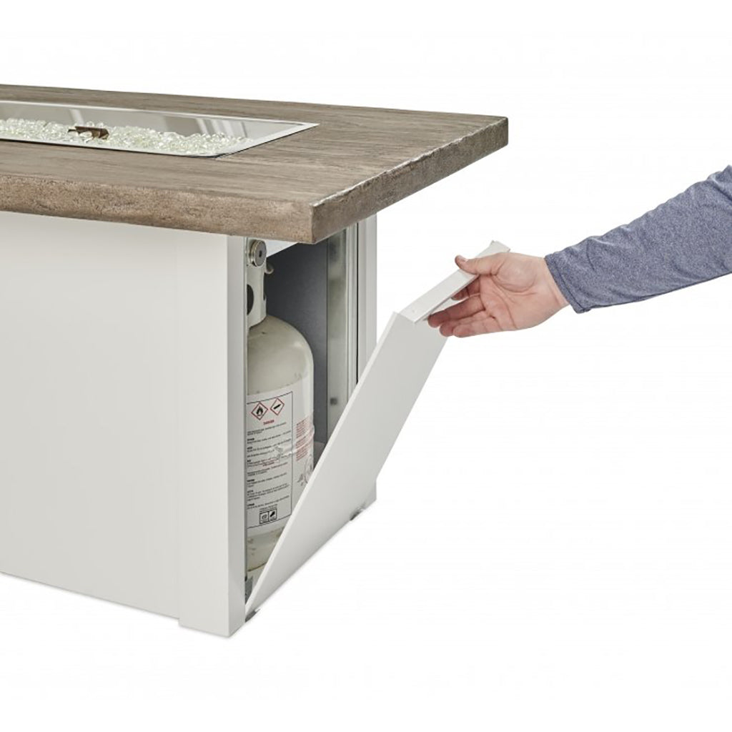 The Outdoor GreatRoom Company Driftwood Havenwood Rectangular Gas Fire Pit Table with White Base