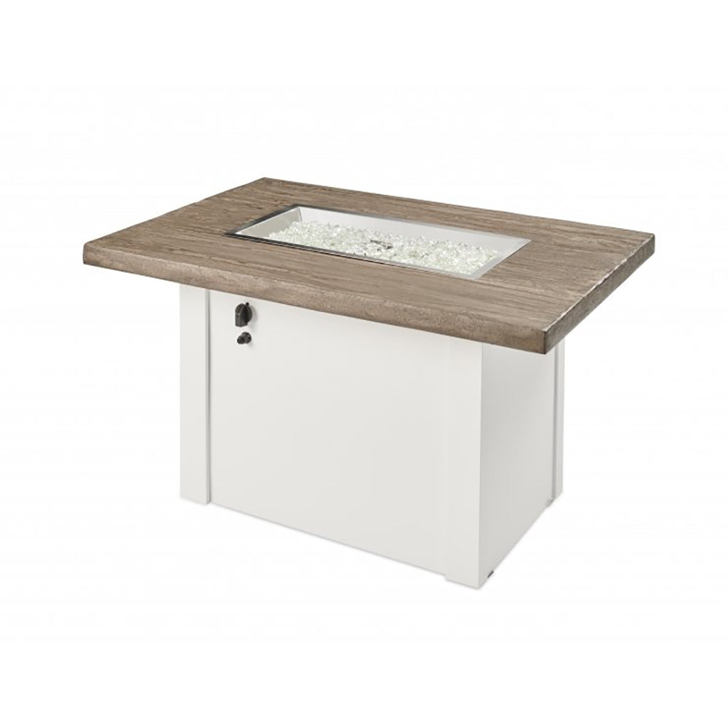 The Outdoor GreatRoom Company Driftwood Havenwood Rectangular Gas Fire Pit Table with White Base