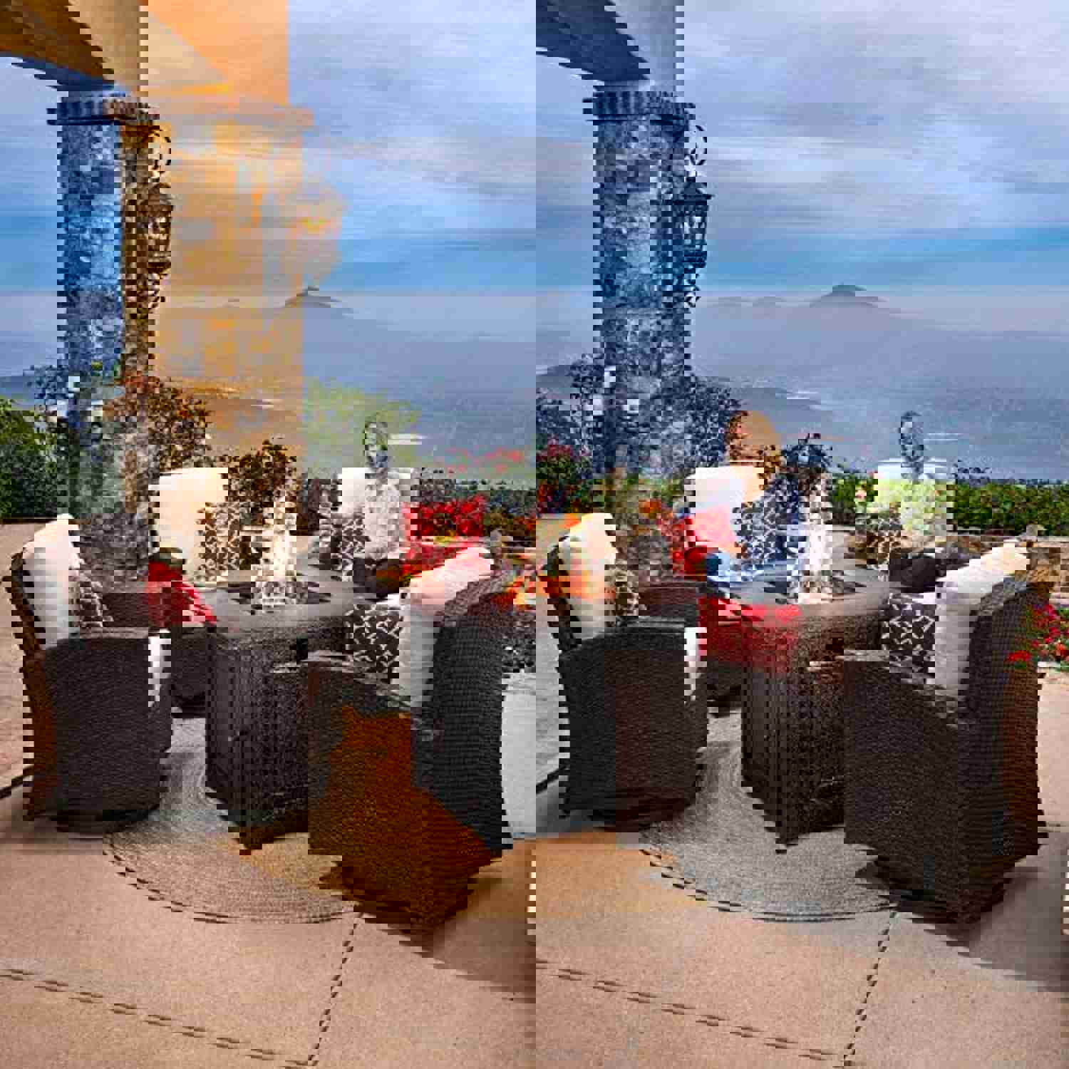 SNAN Propane Fire Pit, 28 Inch Auto-Ignition Gas Fire Pit Table with Lid, CSA Certified, Black Steel Surface