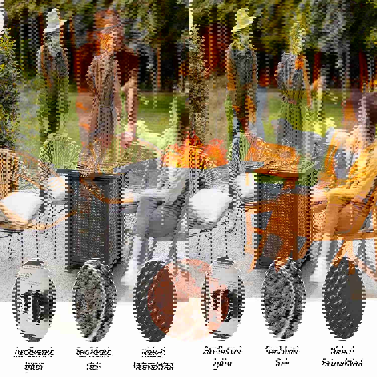 GARVEE PIONEERWORKS 28 Inch Propane Fire Pit Table - 50000BTU Rectangle Fire Table with Cover