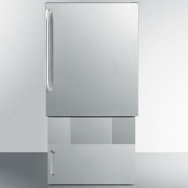 Summit BIM24OSBase34 33 Stainless Steel 12 lb. Drain-Free Outdoor Icemaker with Towel Bar Handle
