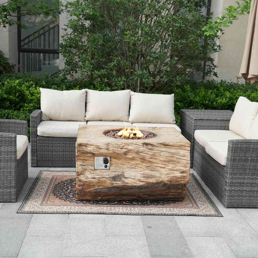 Direct Wicker 44-Inch Rectangular Tree Stump Propane Fire Pit Table