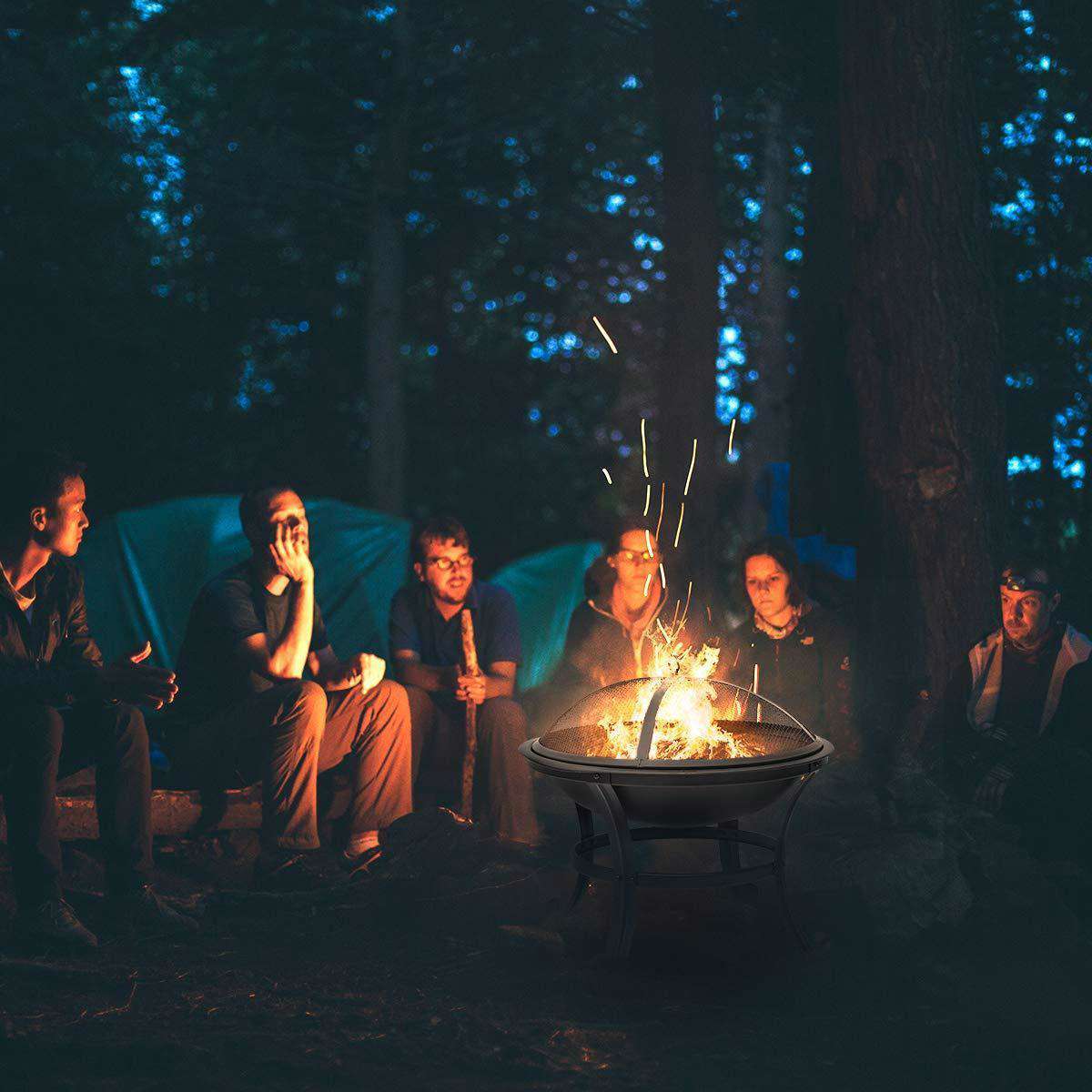 KingSo Outdoor Fire Pit 22 - Steel BBQ Grill with Mesh Screen Cover, Log Grate & Poker