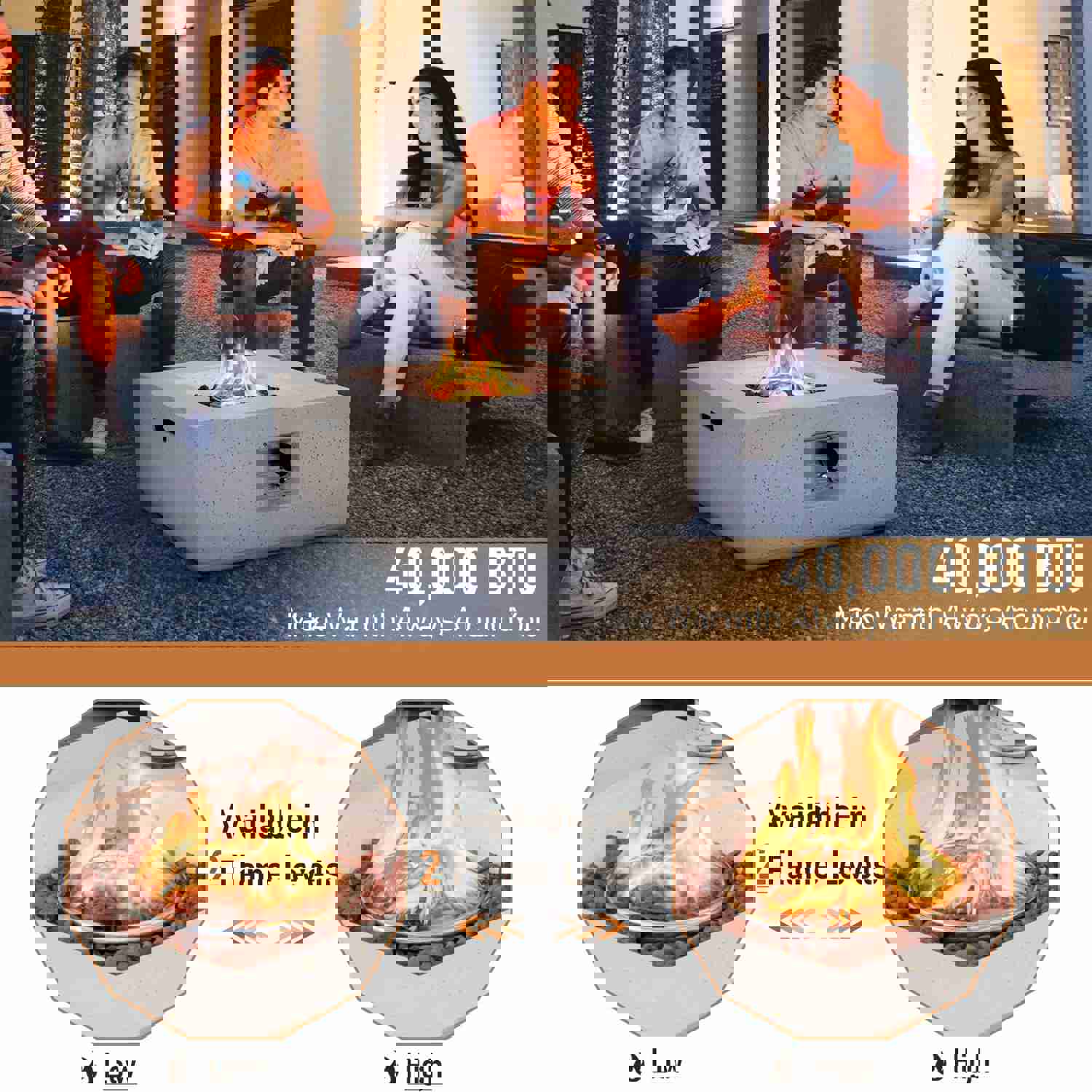 Tangkula 28 Inches Propane Fire Pit Table, 40,000 BTU Square Fire Table with Lava Rocks