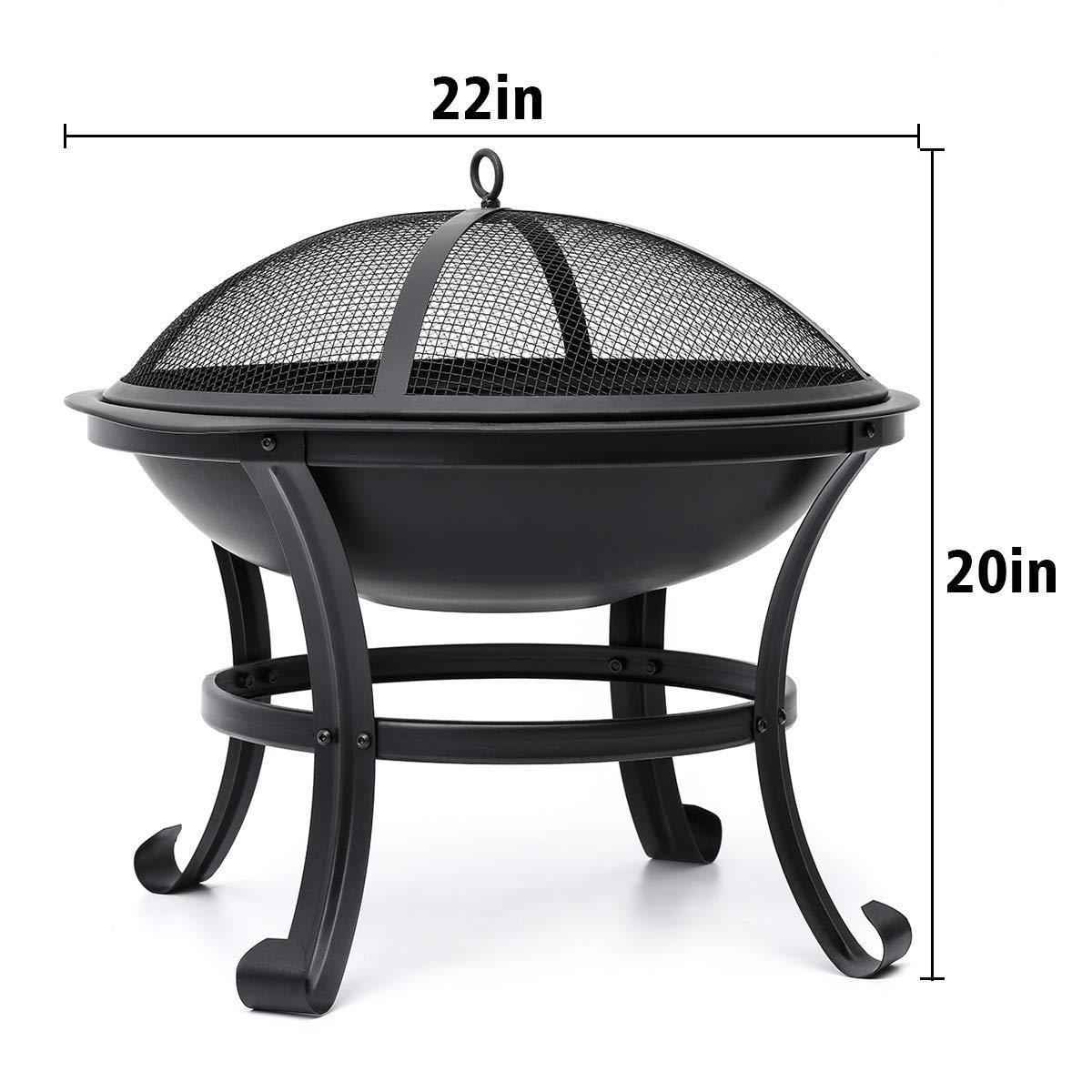 KingSo Outdoor Fire Pit 22 - Steel BBQ Grill with Mesh Screen Cover, Log Grate & Poker