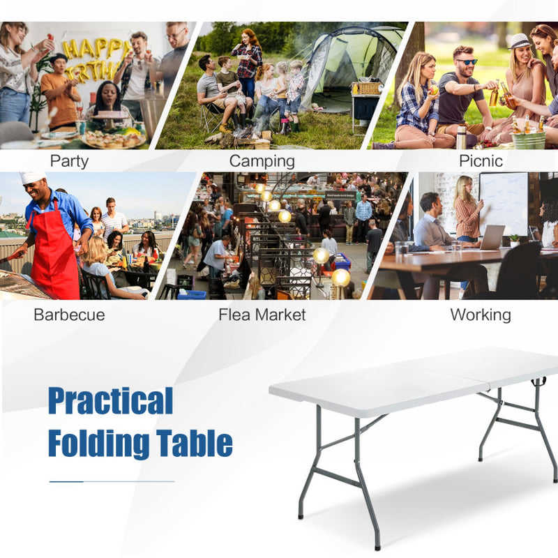 Compact Folding Camping Table with Convenient Carrying Handle - Ideal for Picnics and Outdoor Activities in White