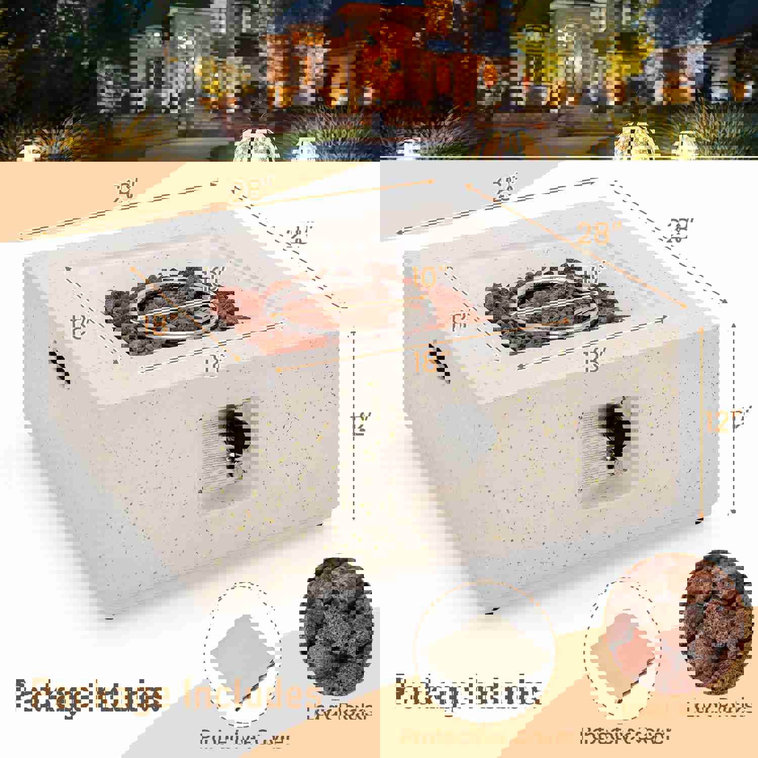 Tangkula 28 Inches Propane Fire Pit Table, 40,000 BTU Square Fire Table with Lava Rocks