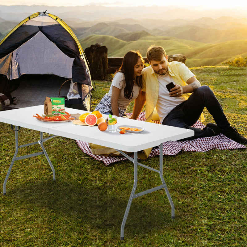 Compact Folding Camping Table with Convenient Carrying Handle - Ideal for Picnics and Outdoor Activities in White