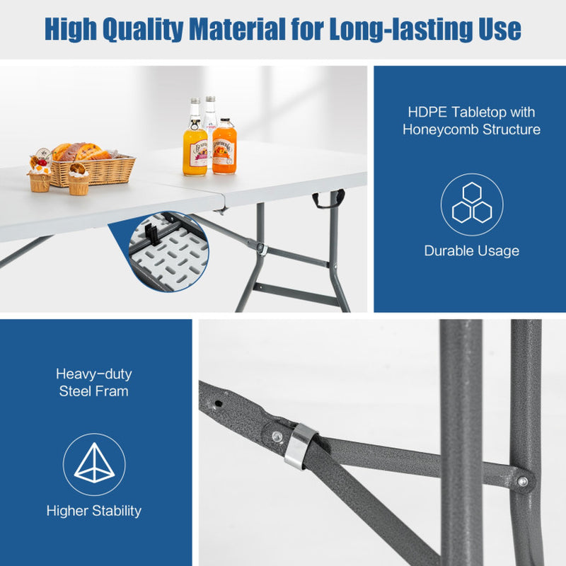 Compact Folding Camping Table with Convenient Carrying Handle - Ideal for Picnics and Outdoor Activities in White