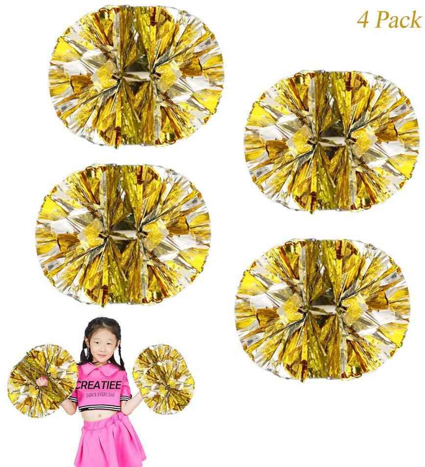 4Pcs Metallic Cheerleading Pom Poms for Kids - Green & Silver