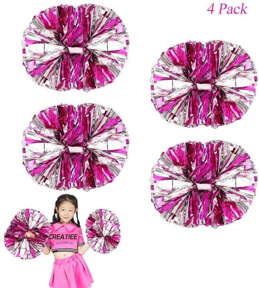 4Pcs Metallic Cheerleading Pom Poms for Kids - Green & Silver