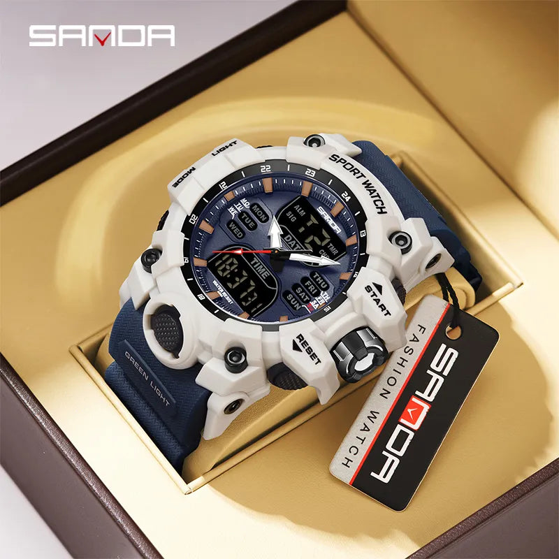 SANDA 6126 Dual Display Sports Watch, Waterproof Military-Style Stopwatch for Men