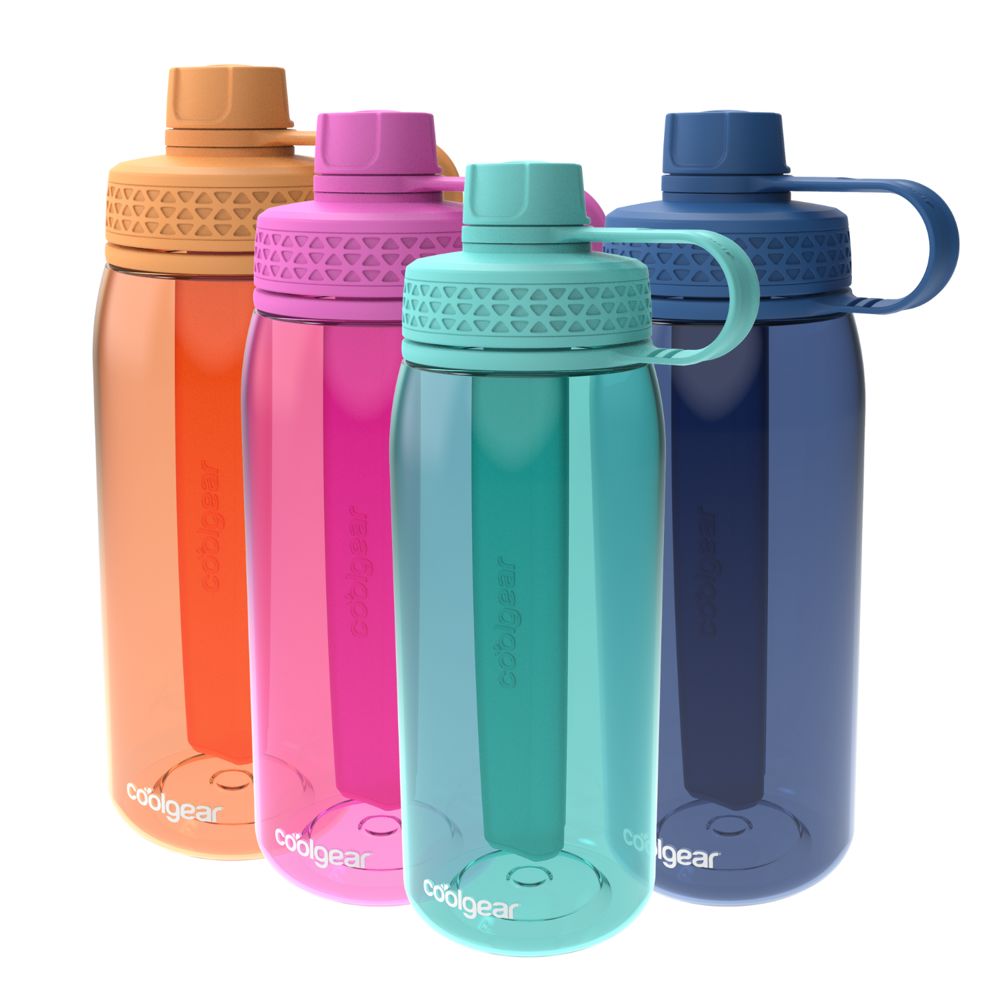 Cool Gear 4-Pack 32 oz System Chugger Bottle with Freezer Stick - Large Capacity Water Bottle for Gym, Outdoors, and Travel