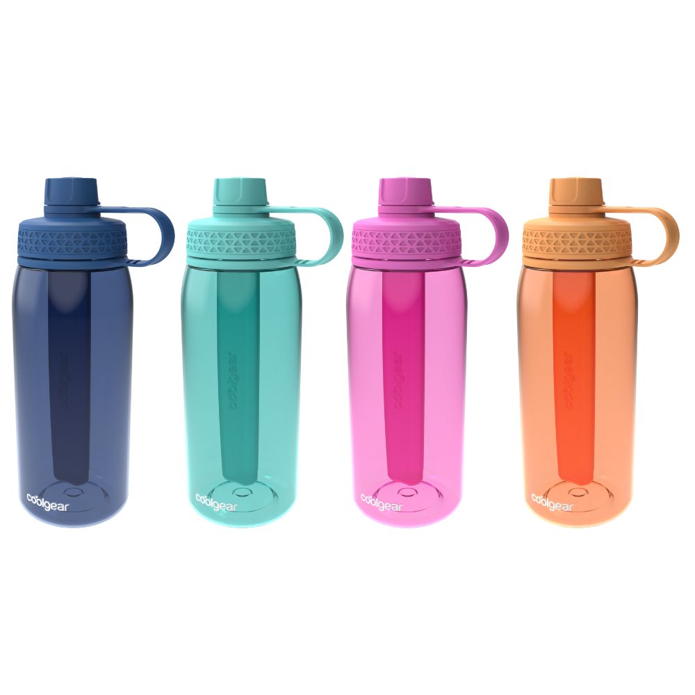 Cool Gear 4-Pack 32 oz System Chugger Bottle with Freezer Stick - Large Capacity Water Bottle for Gym, Outdoors, and Travel